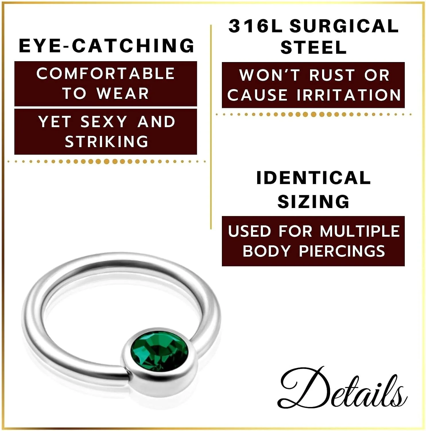 MATIGA 2Pcs Surgical Steel 16g captive ring Piercing Jewelry Tragus Nose Septum Eyebrow Cartilage 4mm Flat Crystal Ball More Choices