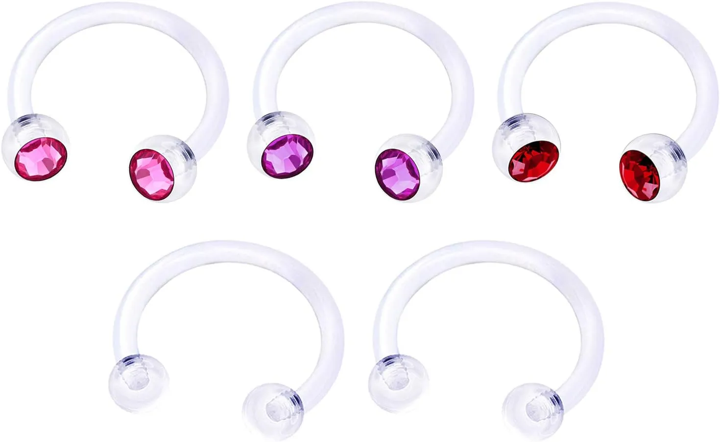 MATIGA 5Pcs Bioflex Acrylic Clear 16g Cartilage Horseshoe hoop Piercing Jewelry Septum Tragus Eyebrow 3mm Crystal Ball More Choices