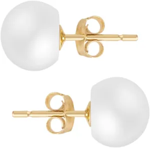 MAZZERI Solid 14k Gold Freshwater Button Pearl Stud Earrings for Women, Hypoallergenic Butterfly Pushback Studs