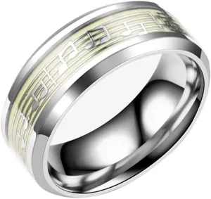 Men Women 8mm Luminous Rings Stainless Steel Luminous Musical Note Ring Glow in The Dark