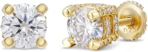 Men Women Classic Yellow Gold Plated 925 Sterling Silver Fully Iced Cz Round Solitaire Stud Earrings Screw Back Stud Circle Earrings 9 Millimeters Unisex Nickel Free Small Earring Studs