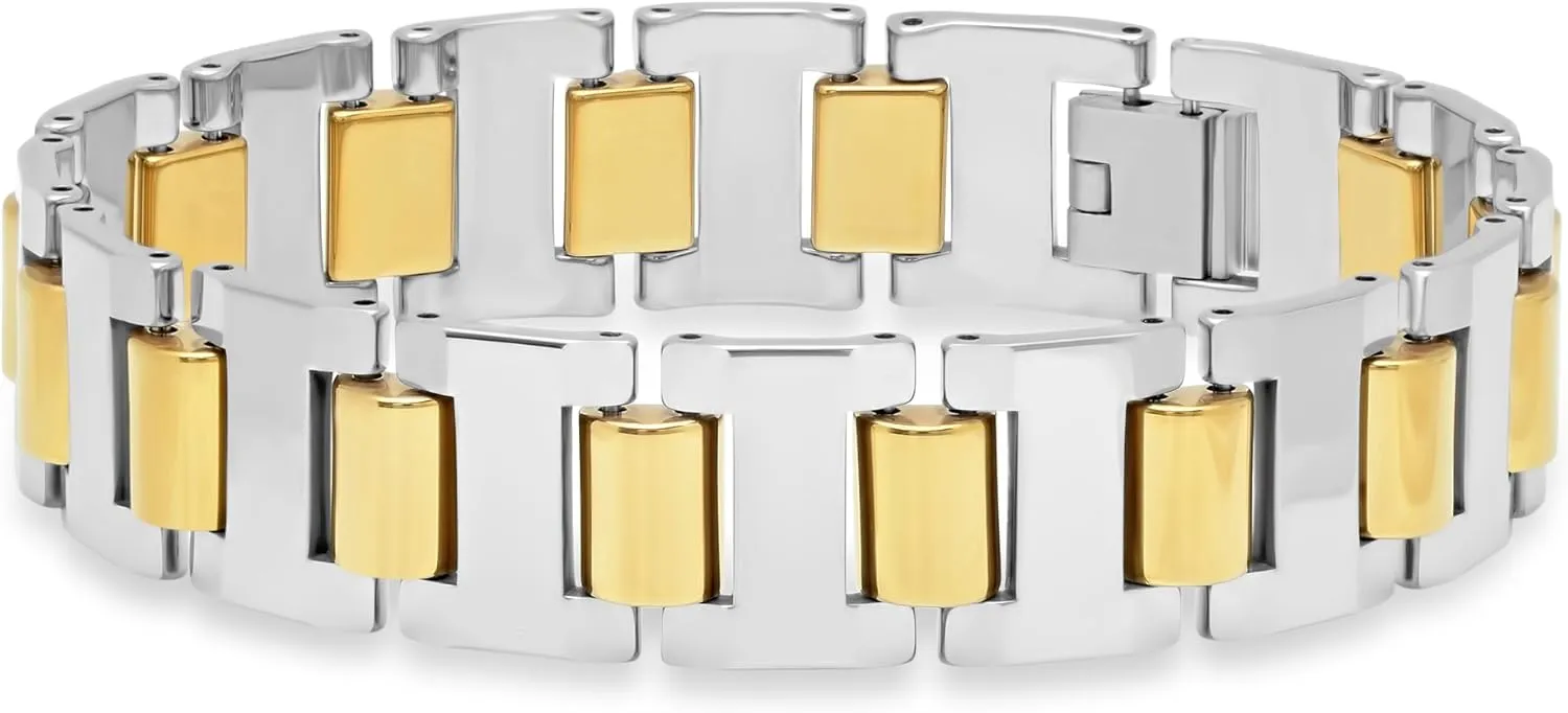 Men's 8.5-inch Tungsten and Yellow IP Titanium Link Bracelet - Two-Tone Elegance