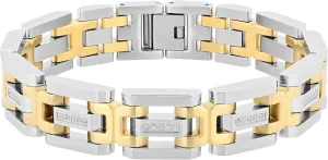 Men's 8.5" Two Tone Diamond Link Bracelet, Gold-Plated Stainless Steel Single Locking Clasp