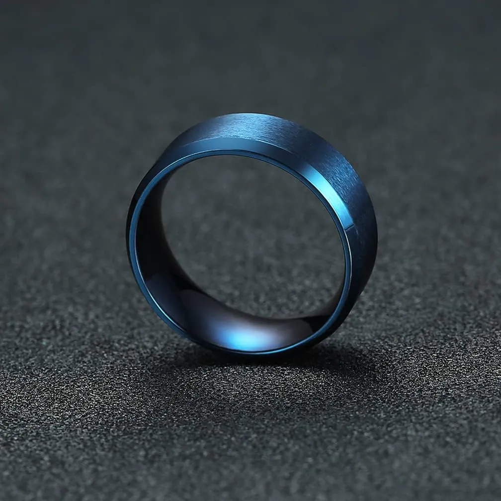 Men's Basic Brushed Matte Ring 4MM 6MM 8MM 10MM Black/Blue/Silver Stainless Steel Rings for Men Women Wedding Engagement Bands Matte Brushed Finish Beveled Polished Edges Comfort Fit Size 5-15