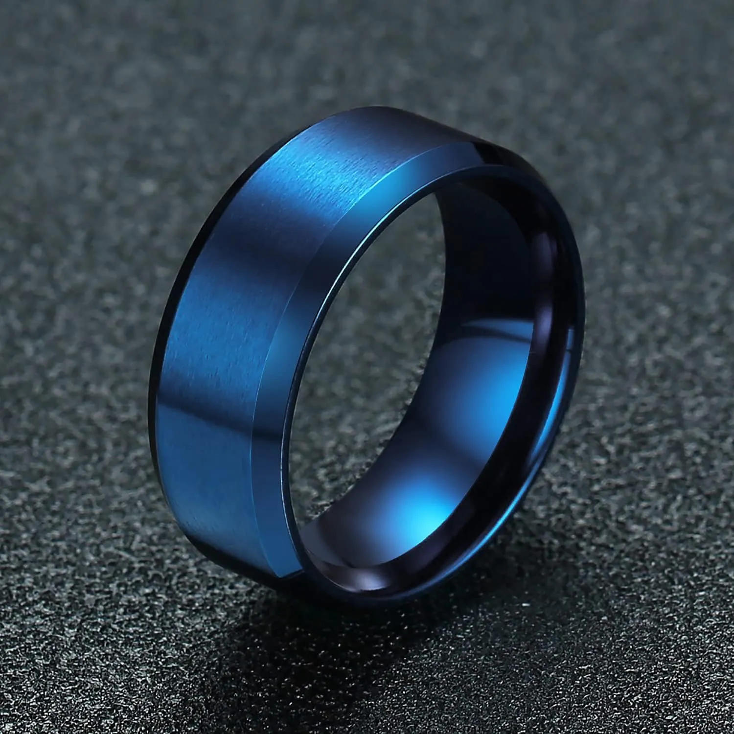 Men's Basic Brushed Matte Ring 4MM 6MM 8MM 10MM Black/Blue/Silver Stainless Steel Rings for Men Women Wedding Engagement Bands Matte Brushed Finish Beveled Polished Edges Comfort Fit Size 5-15