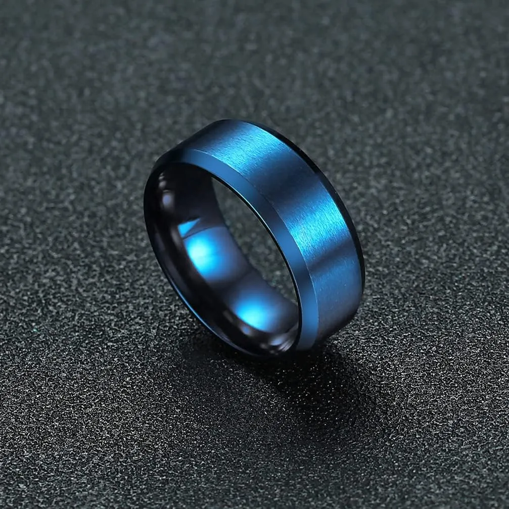 Men's Basic Brushed Matte Ring 4MM 6MM 8MM 10MM Black/Blue/Silver Stainless Steel Rings for Men Women Wedding Engagement Bands Matte Brushed Finish Beveled Polished Edges Comfort Fit Size 5-15