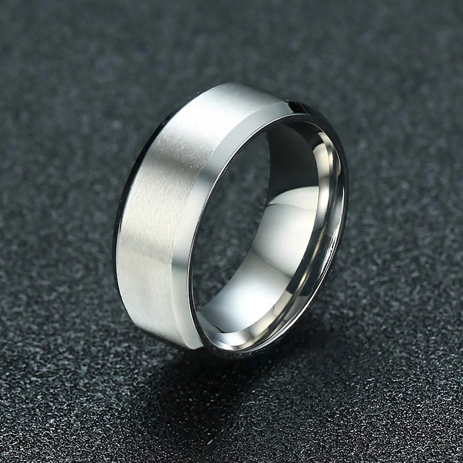 Men's Basic Brushed Matte Ring 4MM 6MM 8MM 10MM Black/Blue/Silver Stainless Steel Rings for Men Women Wedding Engagement Bands Matte Brushed Finish Beveled Polished Edges Comfort Fit Size 5-15