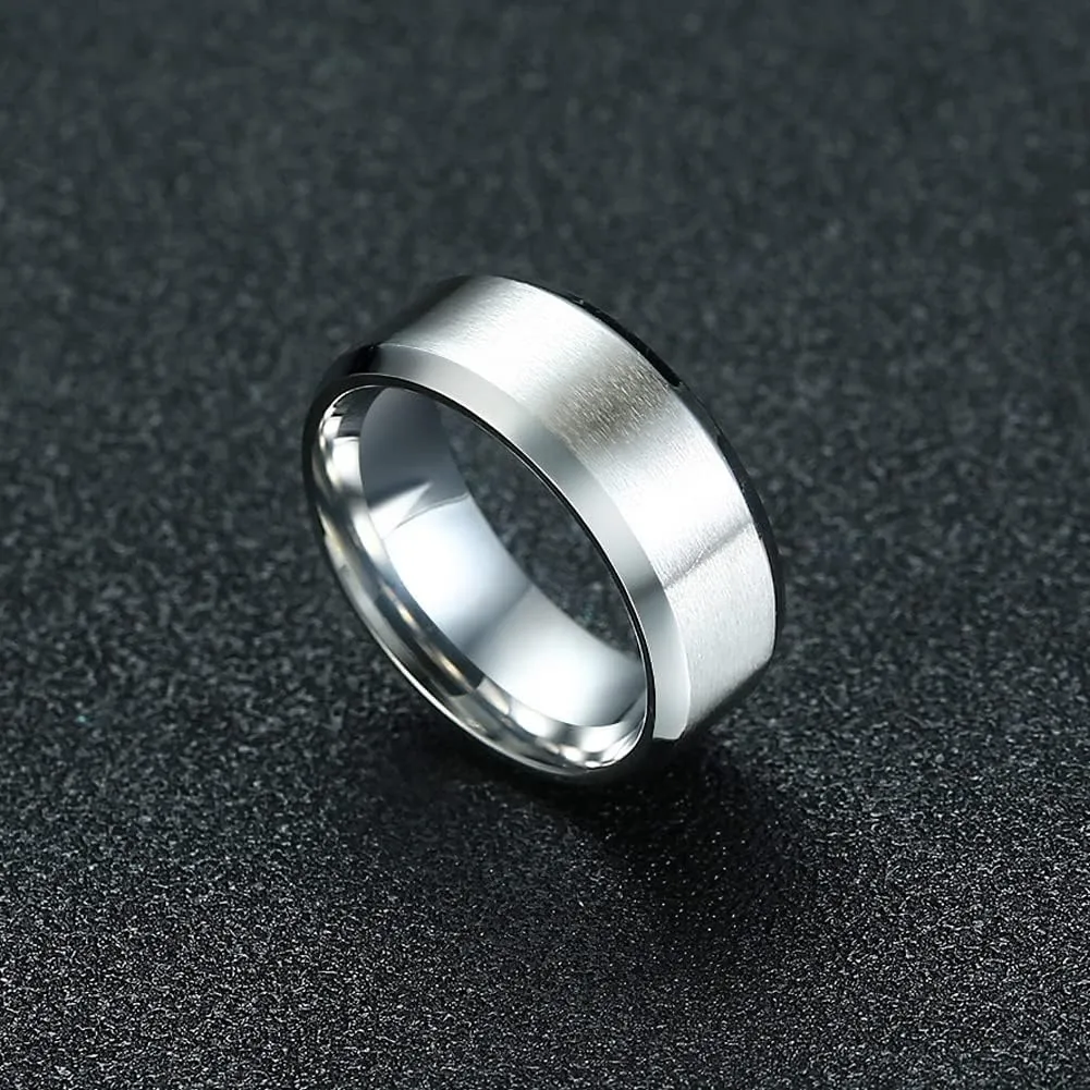 Men's Basic Brushed Matte Ring 4MM 6MM 8MM 10MM Black/Blue/Silver Stainless Steel Rings for Men Women Wedding Engagement Bands Matte Brushed Finish Beveled Polished Edges Comfort Fit Size 5-15