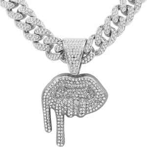 Men's Iced-out Cuban Link Chain,Diamond Pendant Choker Necklace Rapper Hip-hop Jewel