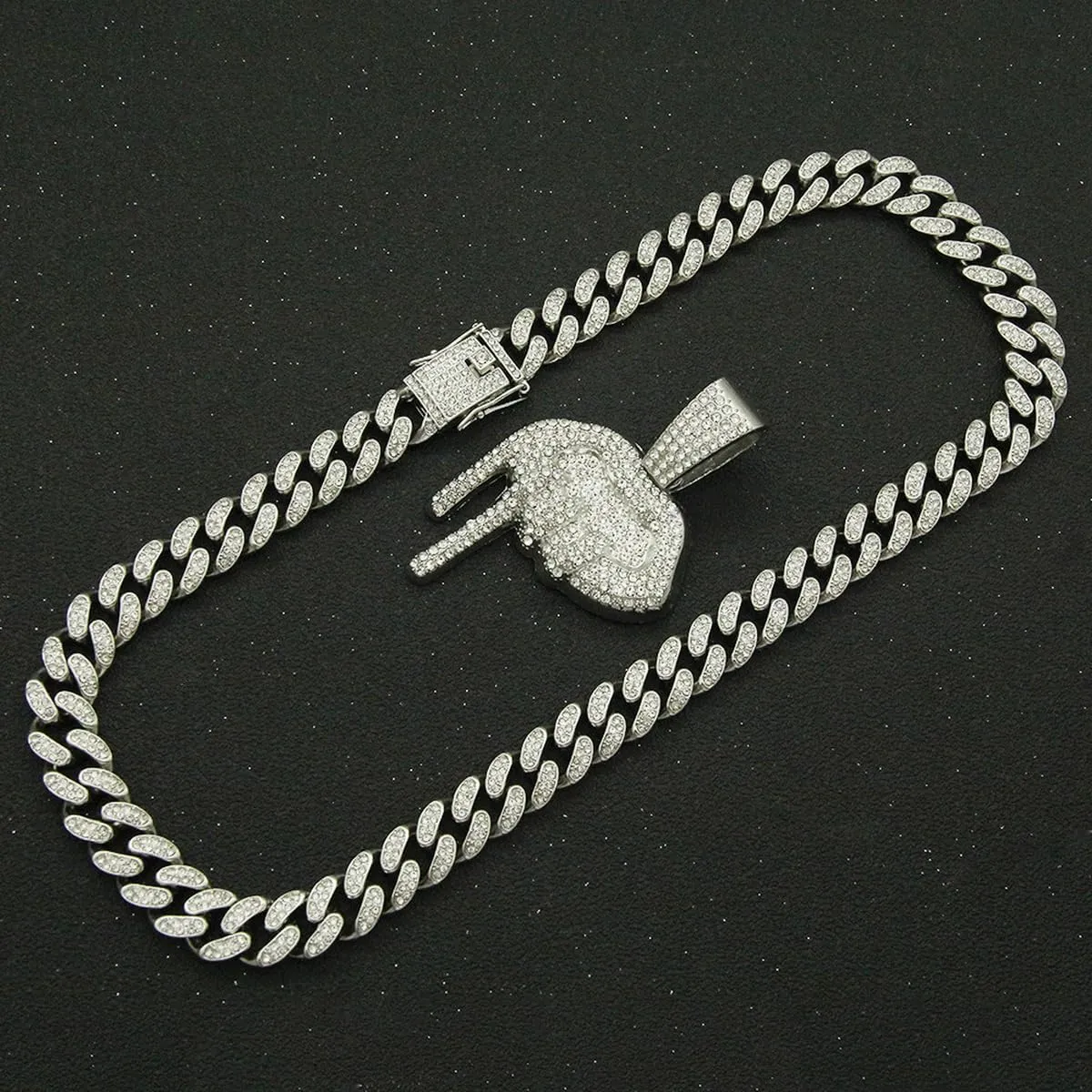 Men's Iced-out Cuban Link Chain,Diamond Pendant Choker Necklace Rapper Hip-hop Jewel