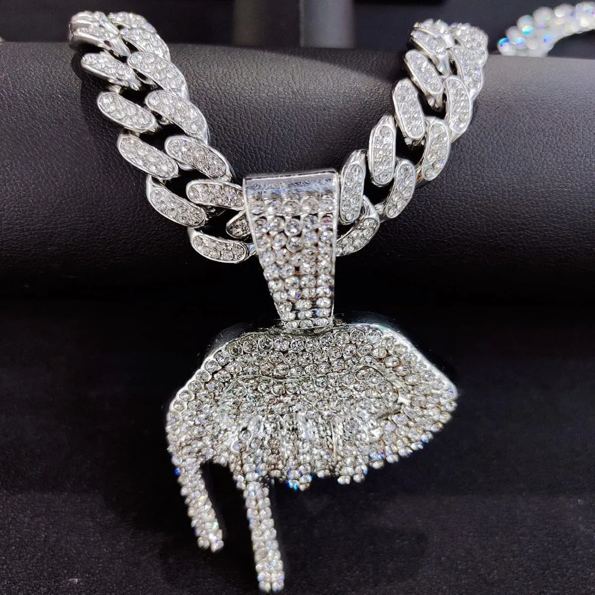 Men's Iced-out Cuban Link Chain,Diamond Pendant Choker Necklace Rapper Hip-hop Jewel