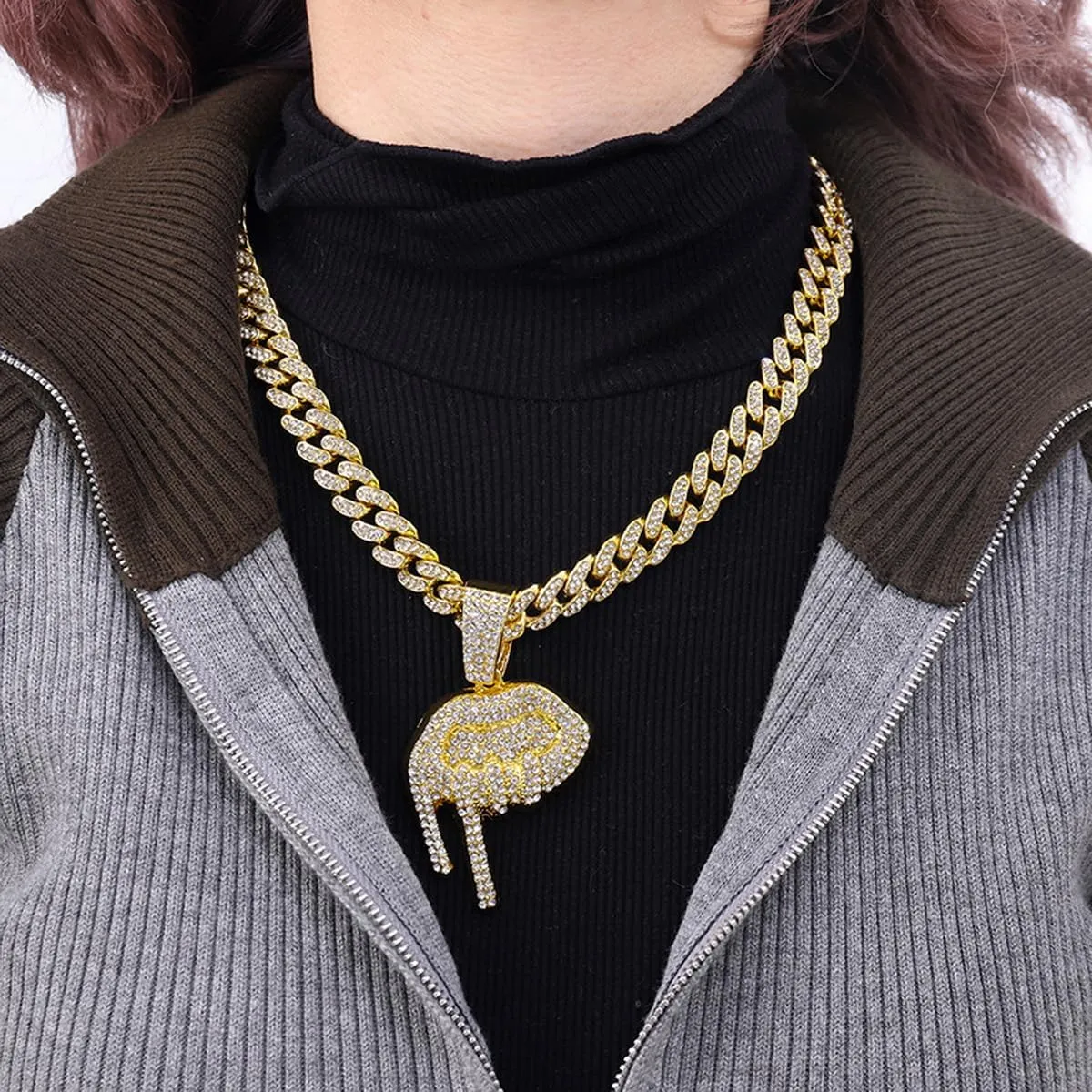 Men's Iced-out Cuban Link Chain,Diamond Pendant Choker Necklace Rapper Hip-hop Jewel