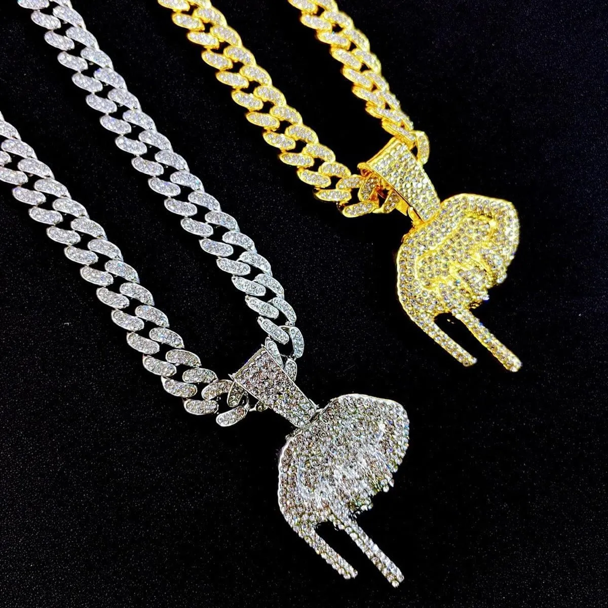 Men's Iced-out Cuban Link Chain,Diamond Pendant Choker Necklace Rapper Hip-hop Jewel