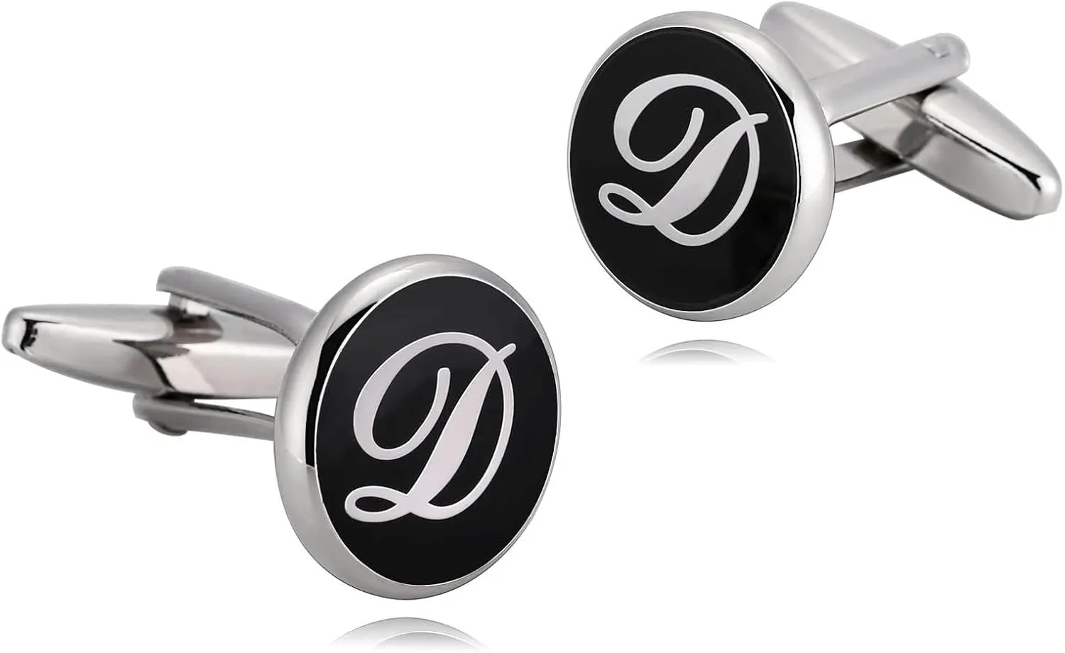 Mens Initial Cufflinks, Tuxedo Shirt Studs Letter D Round Black White Stainless Steel for Business Father's Day