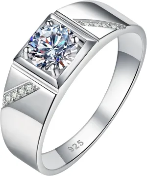 Mens Moissanite Wedding Rings 925 Sterling Silver Solitaire Stone Promise Wedding Band 1.25cttw D Color VVS1 Clarity Brilliant Round Cut Size 7-14