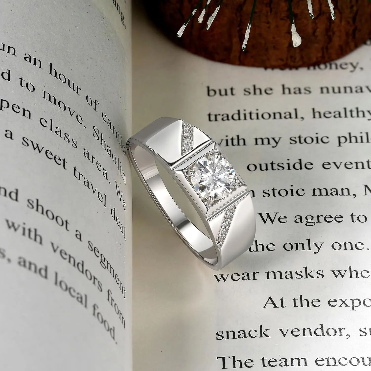 Mens Moissanite Wedding Rings 925 Sterling Silver Solitaire Stone Promise Wedding Band 1.25cttw D Color VVS1 Clarity Brilliant Round Cut Size 7-14