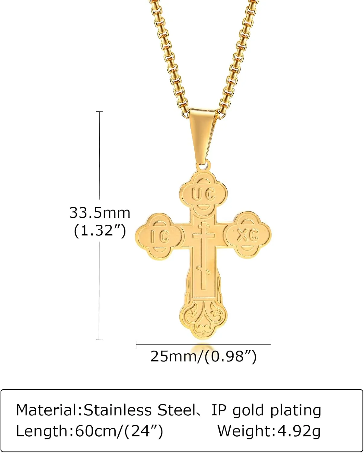 Men's Orthodox Cross Pendant Necklace - Trendy Religious Cross Chain,Hypoallergenic Waterproof Stainless Steel Christian Long Necklaces,Non Tarnish Byzantine Cross Symbol Pendants Necklace for Him