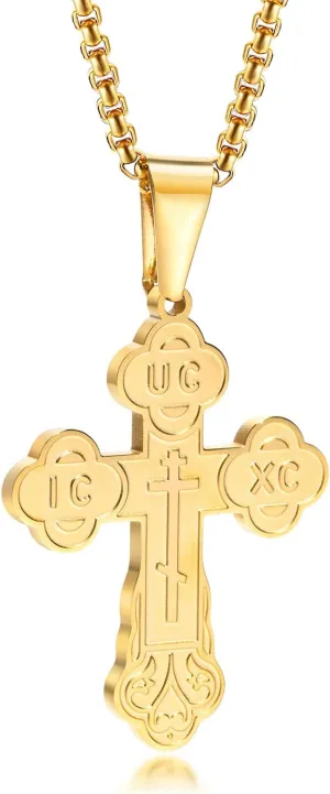 Men's Orthodox Cross Pendant Necklace - Trendy Religious Cross Chain,Hypoallergenic Waterproof Stainless Steel Christian Long Necklaces,Non Tarnish Byzantine Cross Symbol Pendants Necklace for Him