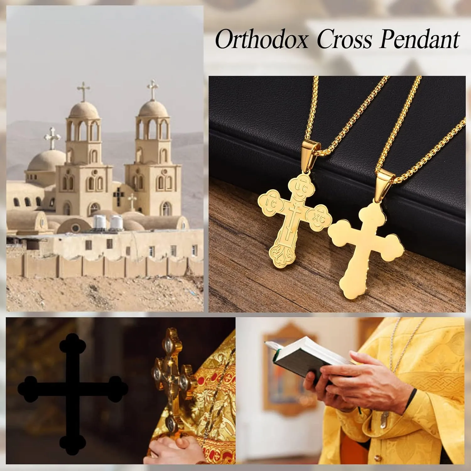 Men's Orthodox Cross Pendant Necklace - Trendy Religious Cross Chain,Hypoallergenic Waterproof Stainless Steel Christian Long Necklaces,Non Tarnish Byzantine Cross Symbol Pendants Necklace for Him