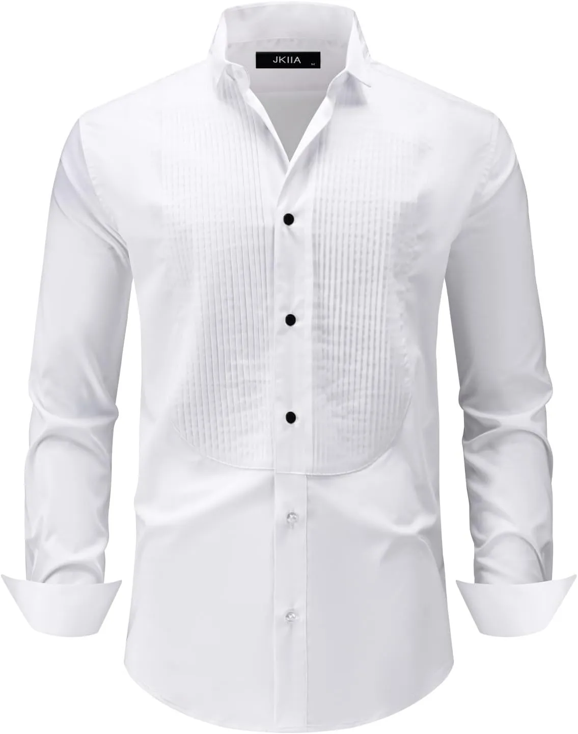 Men's Pure White Evening Dress Shirt, Featuring a Wing Collar and French Cuffs, can be paired with Metal Cufflinks