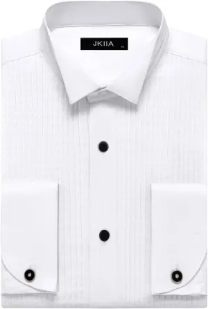 Men's Pure White Evening Dress Shirt, Featuring a Wing Collar and French Cuffs, can be paired with Metal Cufflinks
