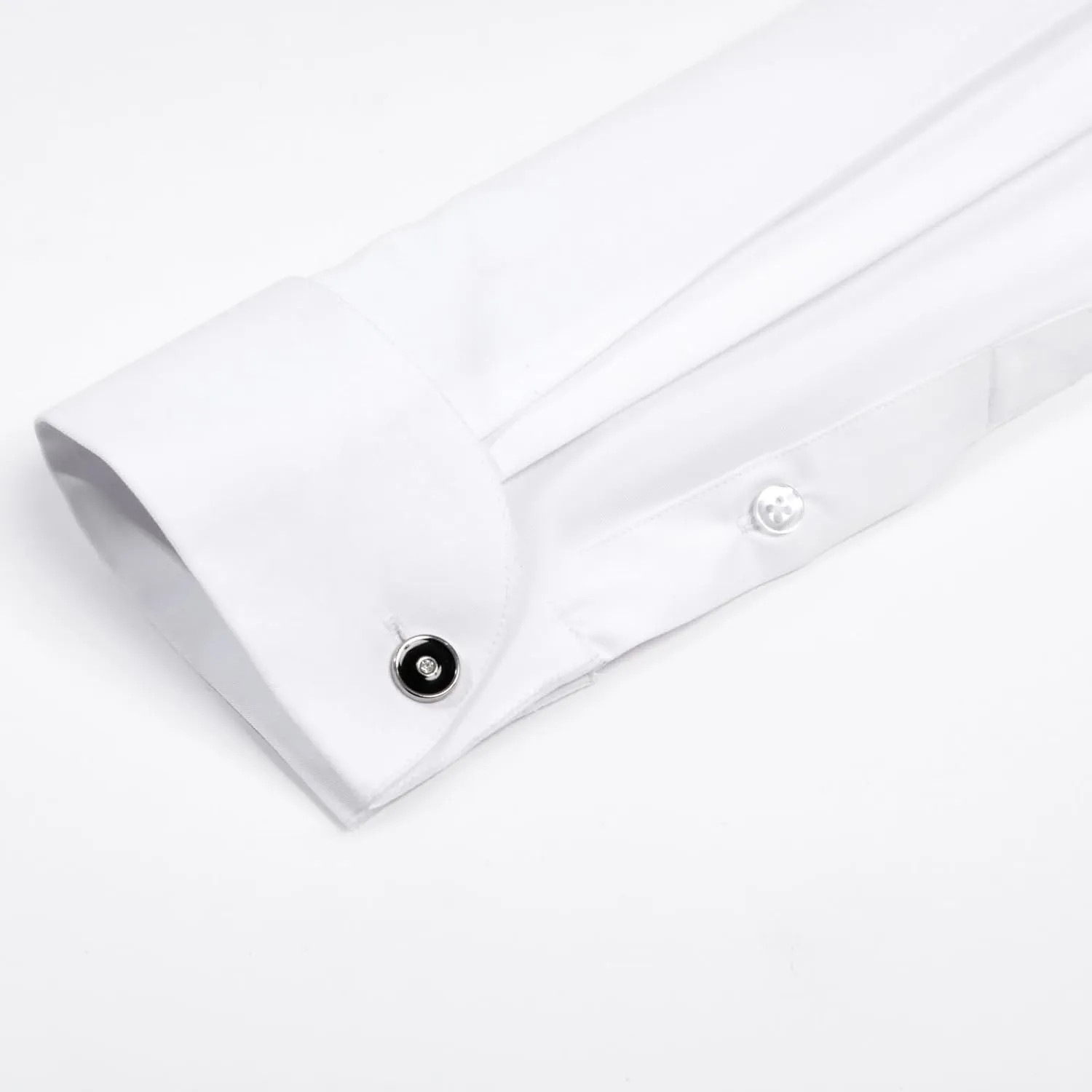 Men's Pure White Evening Dress Shirt, Featuring a Wing Collar and French Cuffs, can be paired with Metal Cufflinks