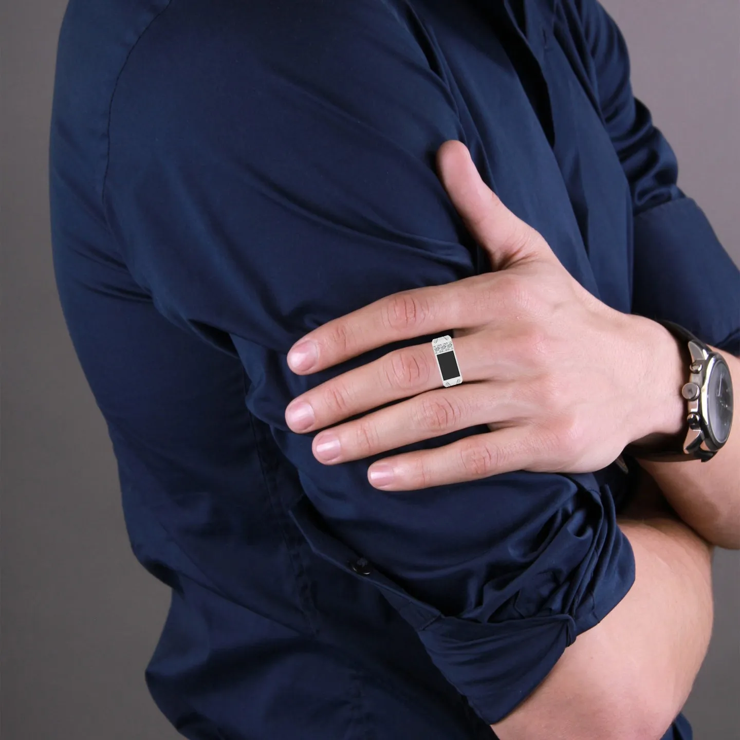 Men's Silver Black Stone Ring