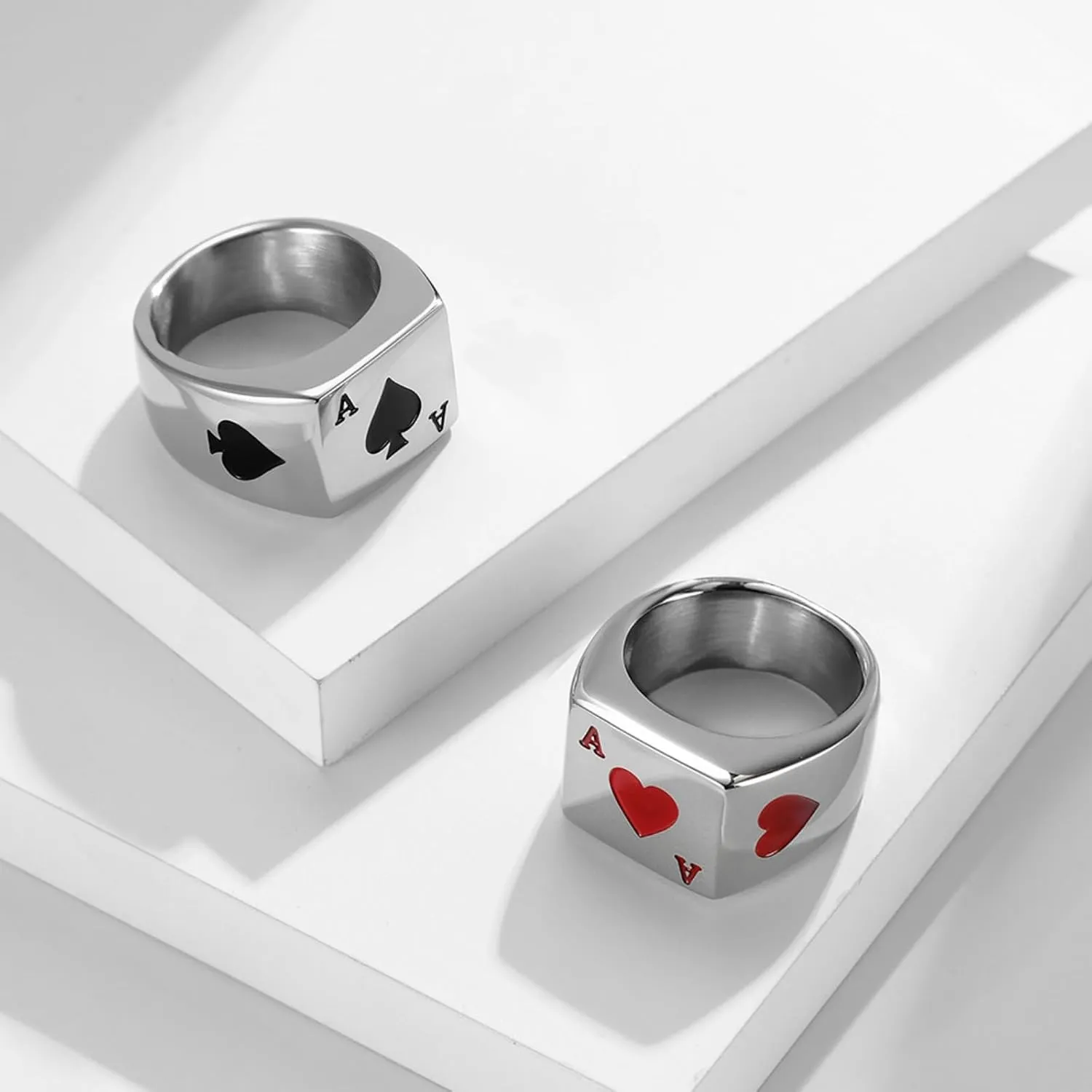 Mens Stainless Steel Ace of Spades Rings For Men Women,Silver Black Ace Poker Playing Card Ring Carved Biker Band Ring Jewelry For Men,Man Punk Motorcycle Titanium Steel Ring