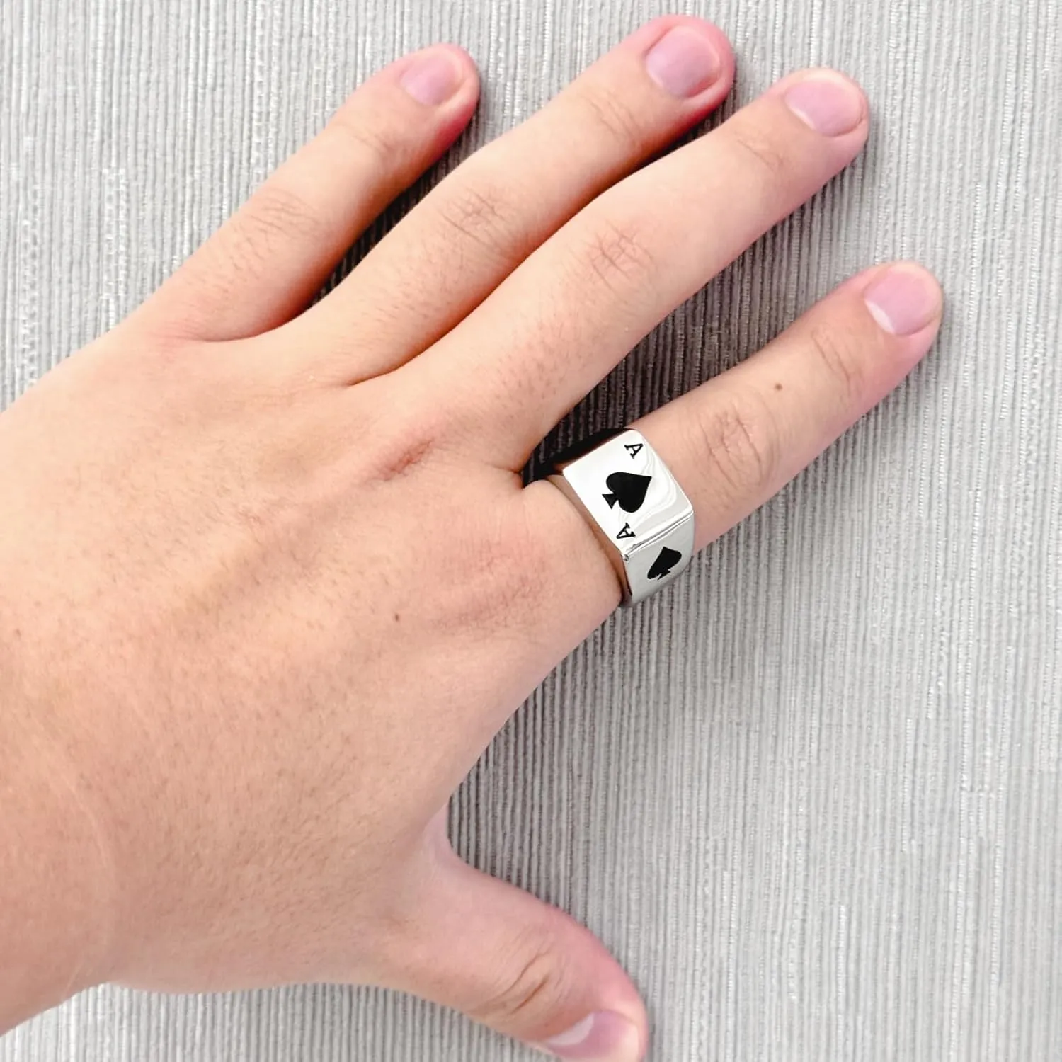 Mens Stainless Steel Ace of Spades Rings For Men Women,Silver Black Ace Poker Playing Card Ring Carved Biker Band Ring Jewelry For Men,Man Punk Motorcycle Titanium Steel Ring