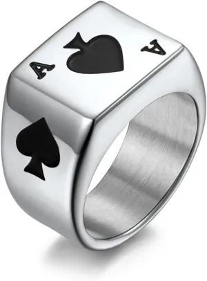 Mens Stainless Steel Ace of Spades Rings For Men Women,Silver Black Ace Poker Playing Card Ring Carved Biker Band Ring Jewelry For Men,Man Punk Motorcycle Titanium Steel Ring