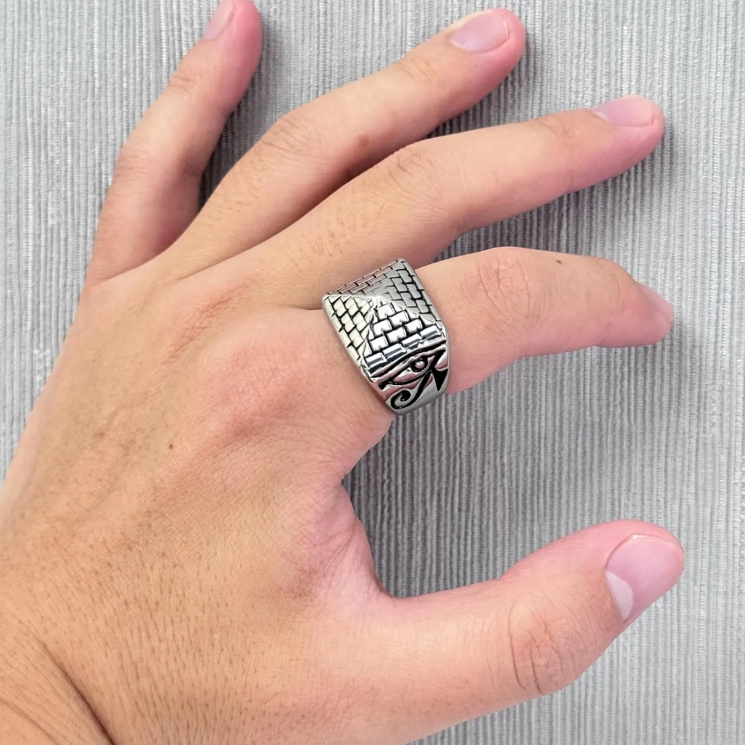Mens Stainless Steel Eye of Horus Egyptian Pyramids Rings For Men Women,Silver Egyptian Pharaoh Signet Carved Biker Band Ring Jewelry For Men,Man Punk Motorcycle Ring