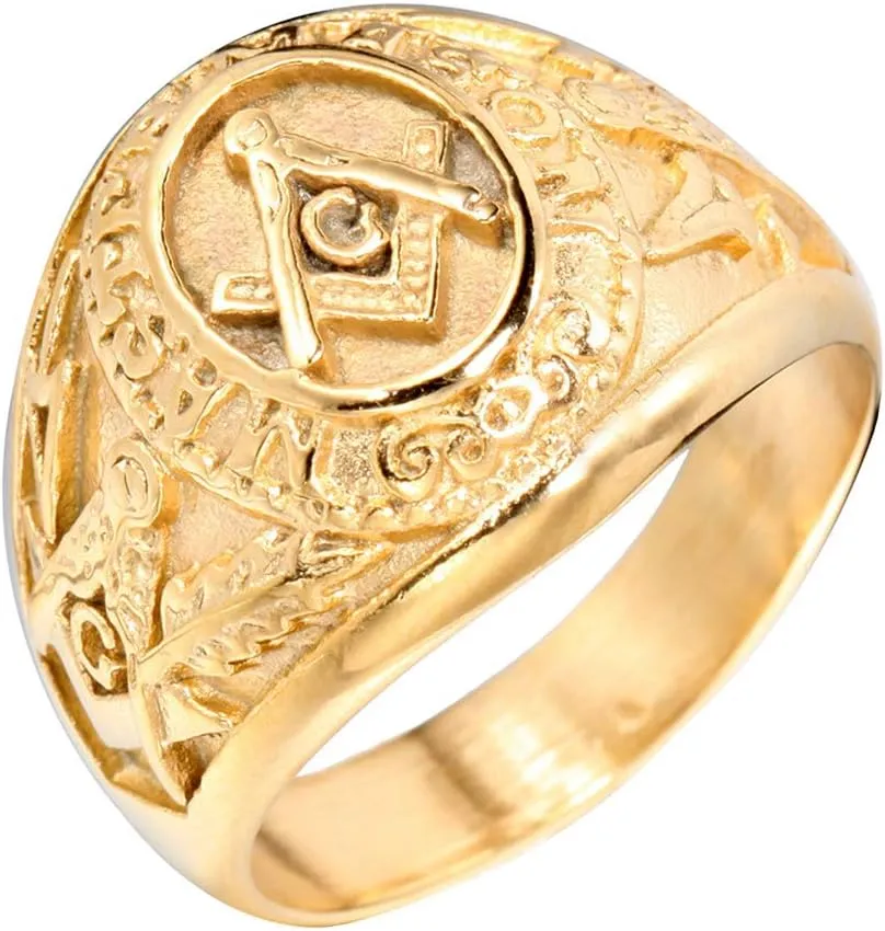 Men's Stainless Steel Vintage Freemason Masonic Rings Signet Biker Bands Silver Black Gold