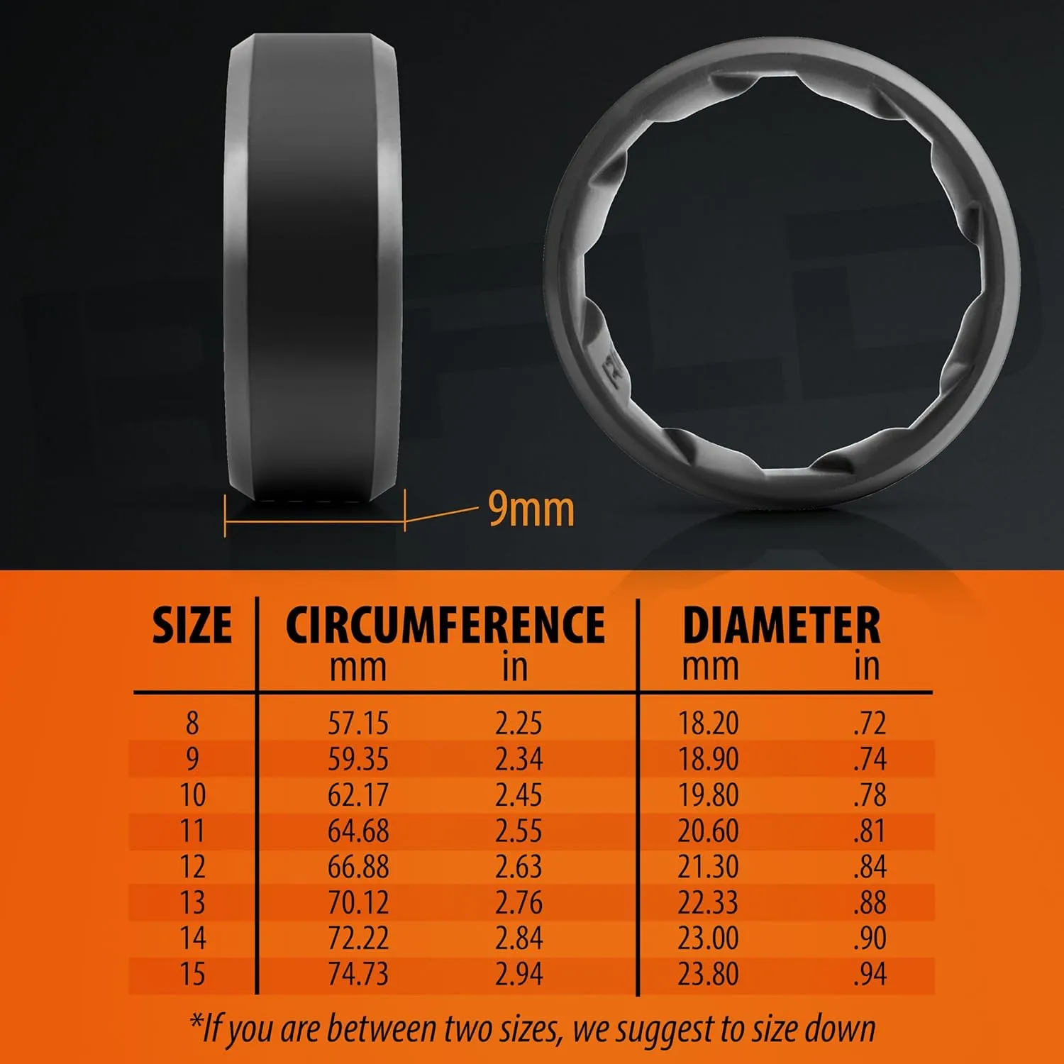 Men's Tactical Silicone Rings, 9mm Wide 2.5mm Thick Rubber Wedding Bands for Him, Breathable Working Man's Performance Ring