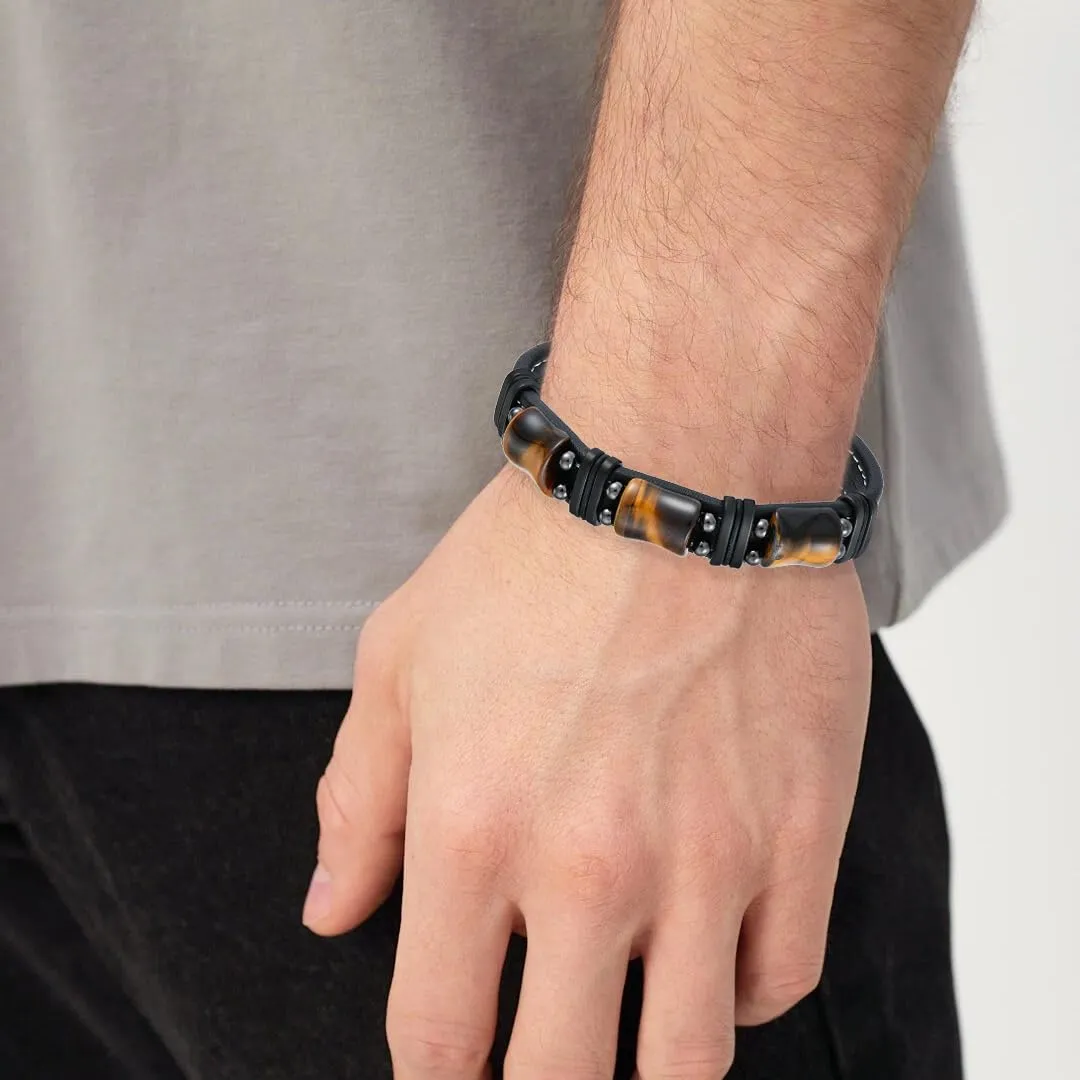 Mens Tiger Eye Bracelets Microfiber Leather Cuff Bracelet for Men Gifts on Father's Day Christmas Anniversary Birthday