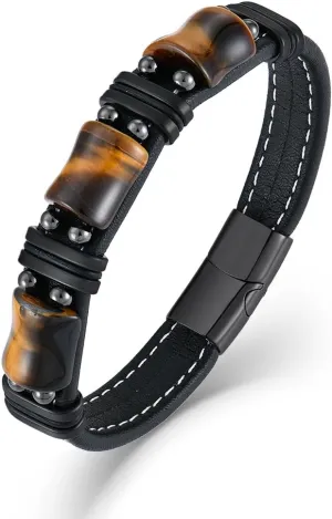 Mens Tiger Eye Bracelets Microfiber Leather Cuff Bracelet for Men Gifts on Father's Day Christmas Anniversary Birthday