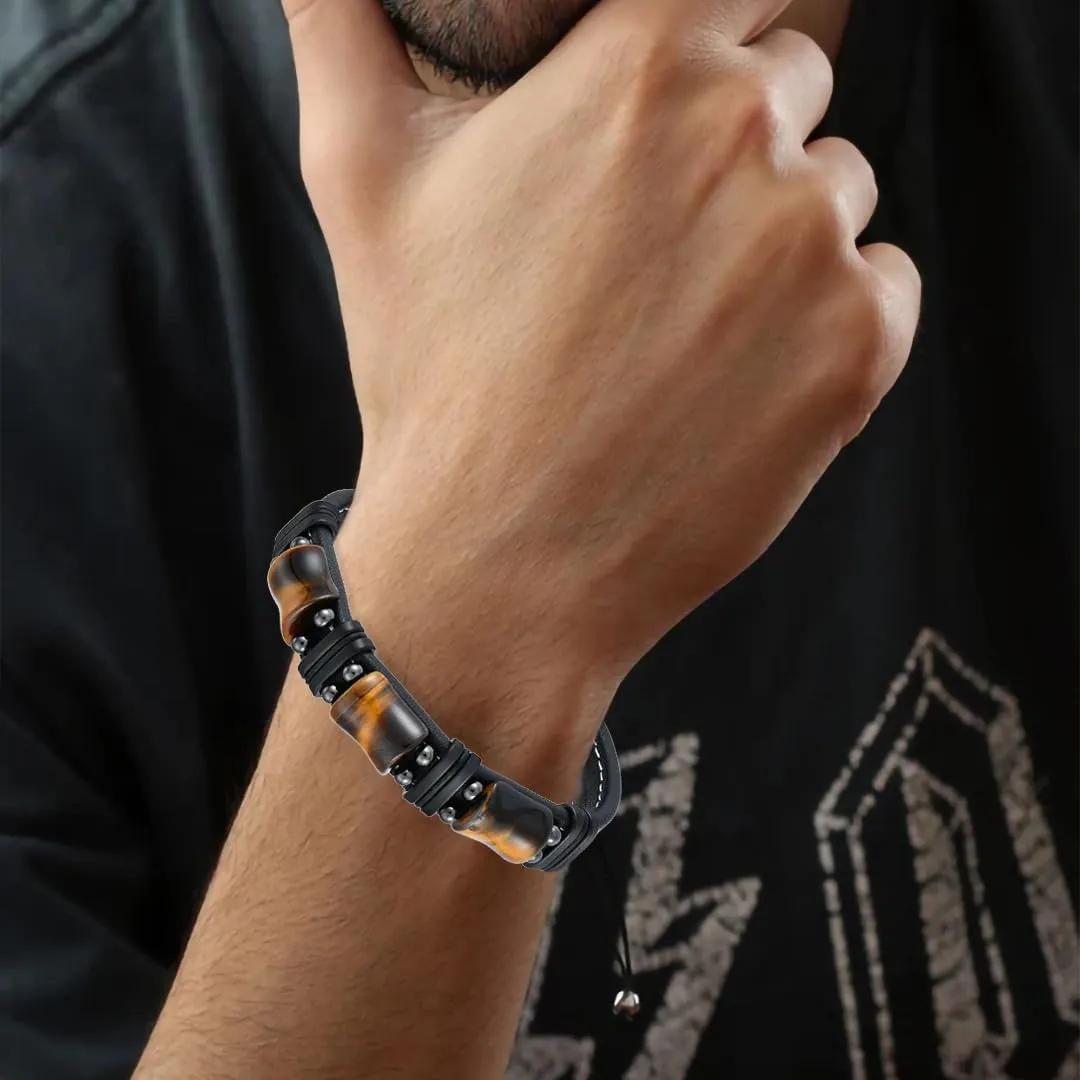 Mens Tiger Eye Bracelets Microfiber Leather Cuff Bracelet for Men Gifts on Father's Day Christmas Anniversary Birthday
