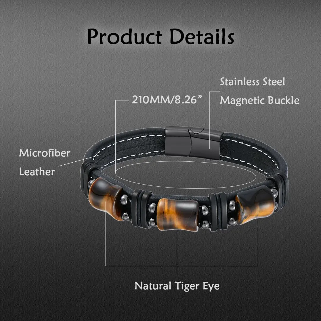 Mens Tiger Eye Bracelets Microfiber Leather Cuff Bracelet for Men Gifts on Father's Day Christmas Anniversary Birthday