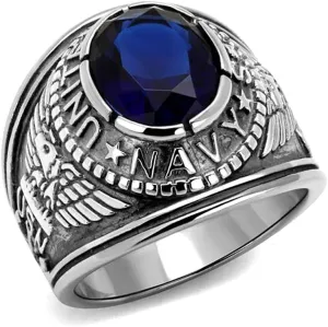 Men's USA Navy Military Patriotic Masculine Ring Blue Stone