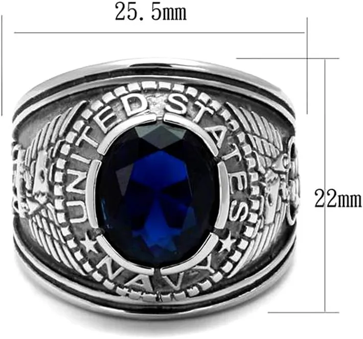 Men's USA Navy Military Patriotic Masculine Ring Blue Stone