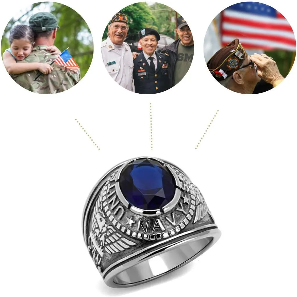 Men's USA Navy Military Patriotic Masculine Ring Blue Stone