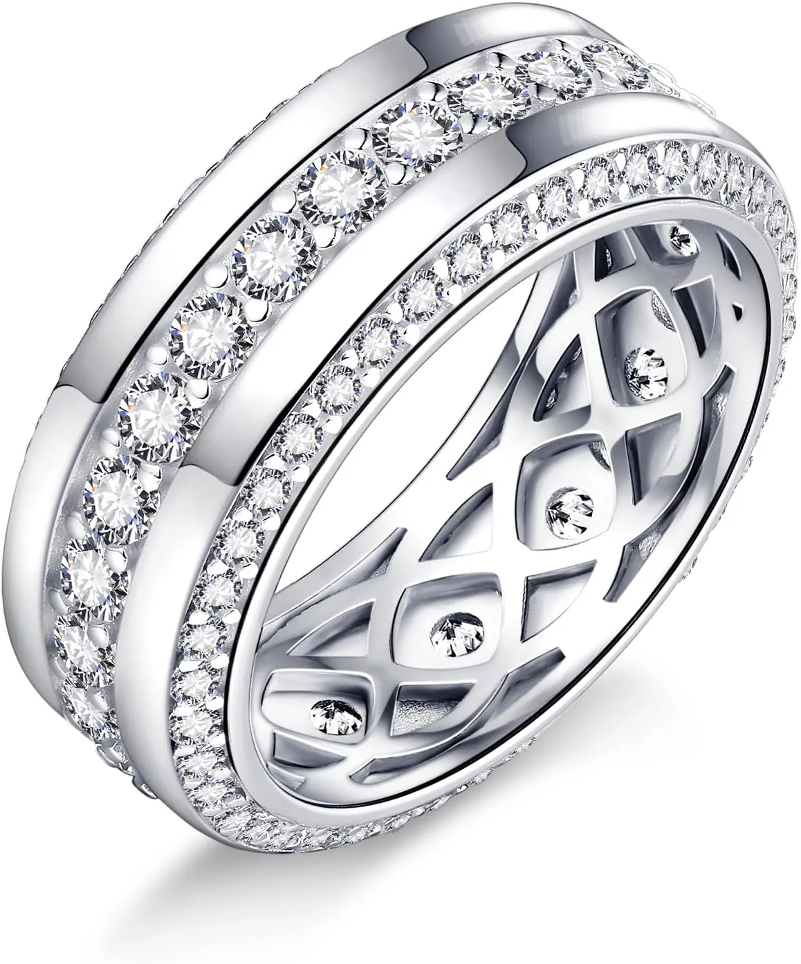 Men's Wedding Band 14K Gold/White Gold Plating Engagement Rings with 3 Row Classic 2.94CT Round Cut Cubic Zirconia 9mm Width Mens Copper Wedding Ring Gemstone Custom Size 8 to 12