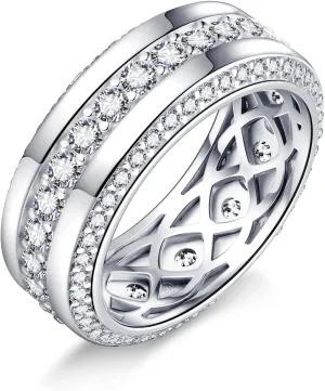 Men's Wedding Band 14K Gold/White Gold Plating Engagement Rings with 3 Row Classic 2.94CT Round Cut Cubic Zirconia 9mm Width Mens Copper Wedding Ring Gemstone Custom Size 8 to 12