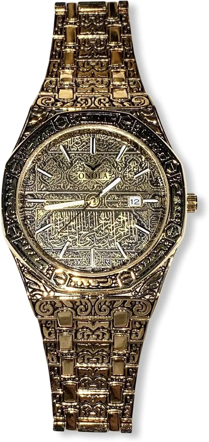 Men's Women's Hexagonal Black Gold Arabic Versus Dial Wrist Watch Band Luxury Bracelet Dial Watch For Men Women Hip Hop Watch, Waterproof Calendar Watch Fashion Classic Design Watch for Men