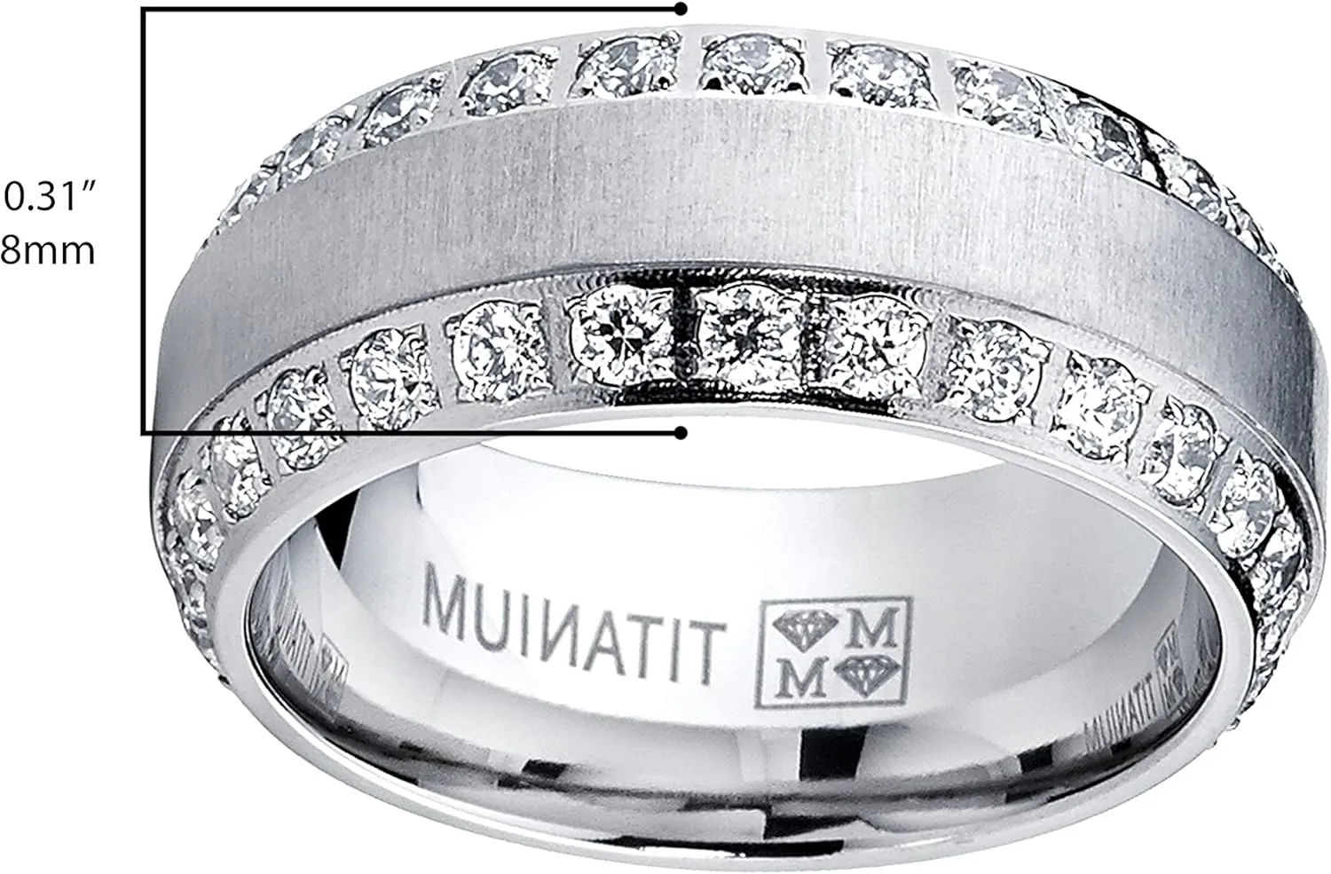 Metal Masters 1.8Ct Men's Titanium Dome Brushed Finished Wedding Band Engagement Ring with Cubic Zirconia, 8mm