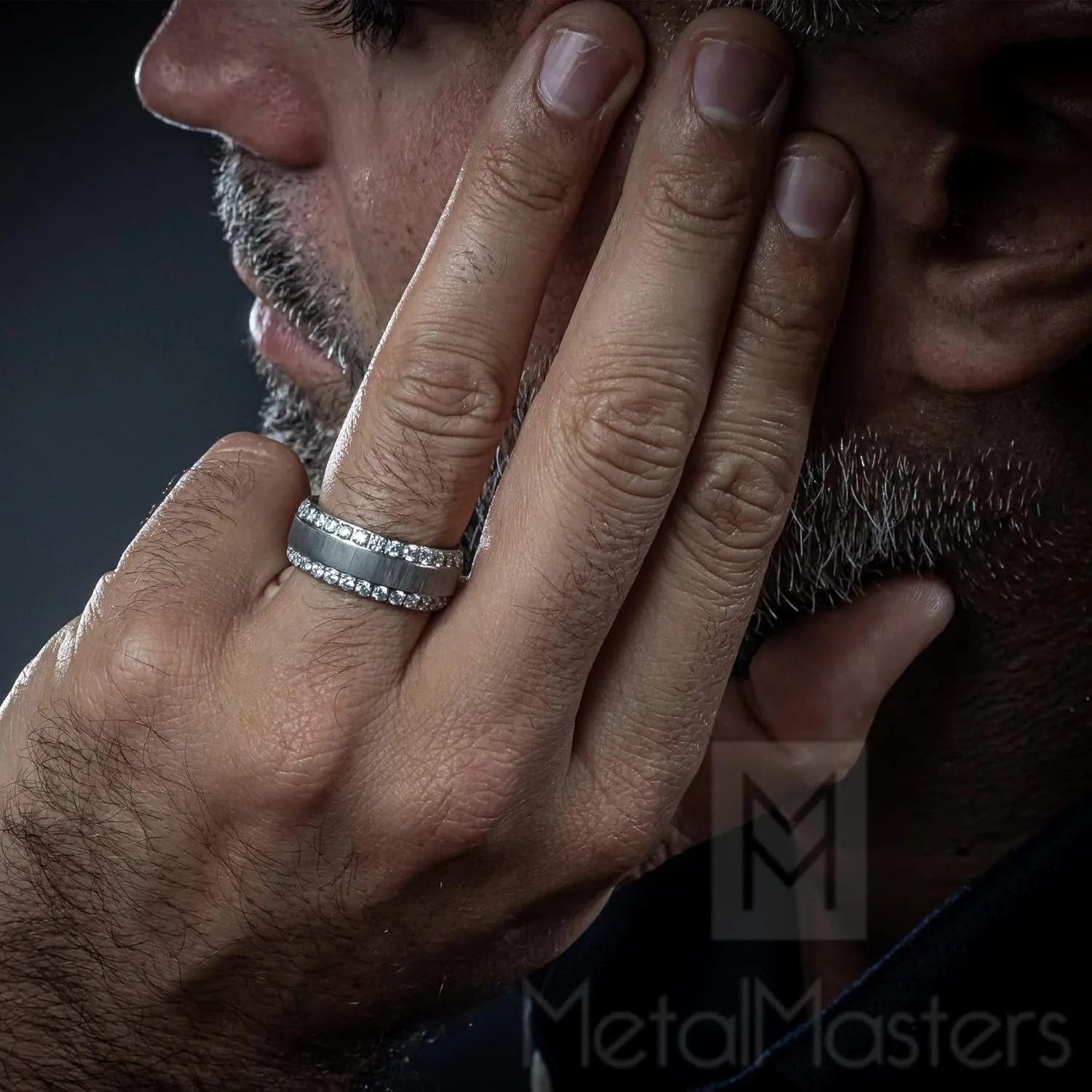 Metal Masters 1.8Ct Men's Titanium Dome Brushed Finished Wedding Band Engagement Ring with Cubic Zirconia, 8mm