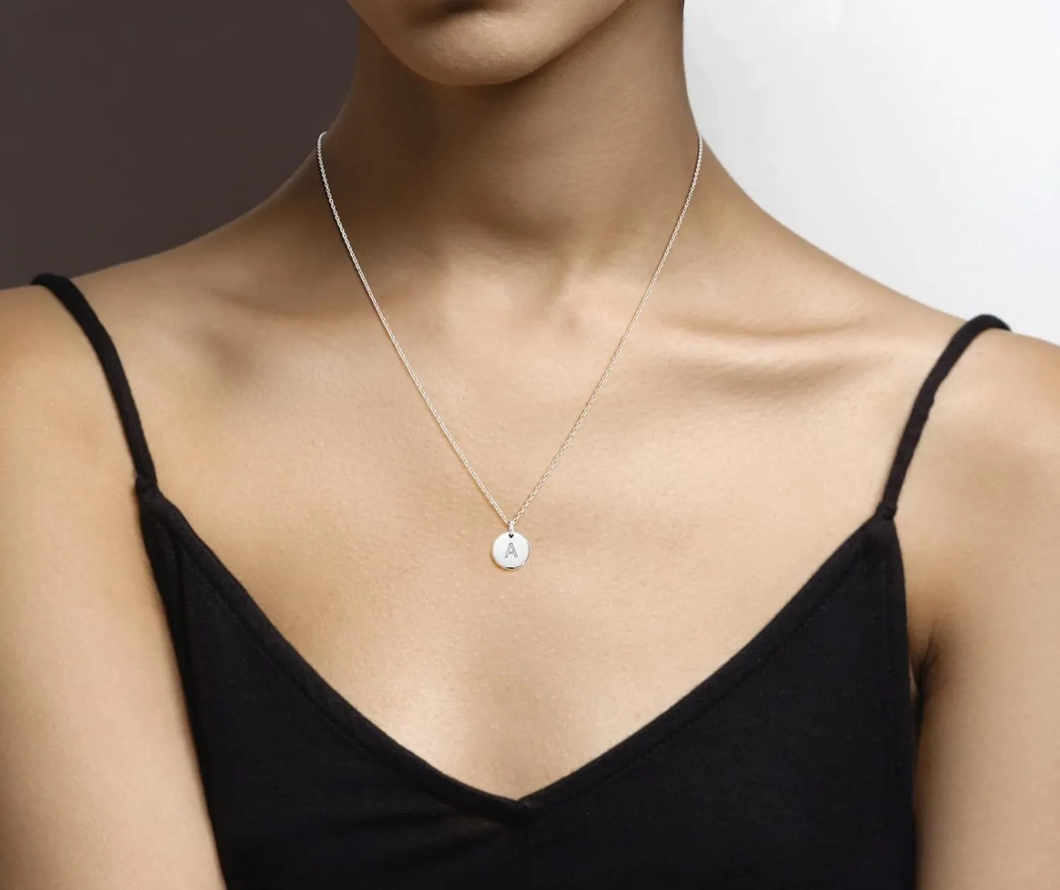 Miabella 925 Sterling Silver or 18K Yellow Gold Plated Dainty Round Initial Pendant Necklace for Women, Adjustable Chain 18 to 20 Inch, Letters A-Z, Made in Italy