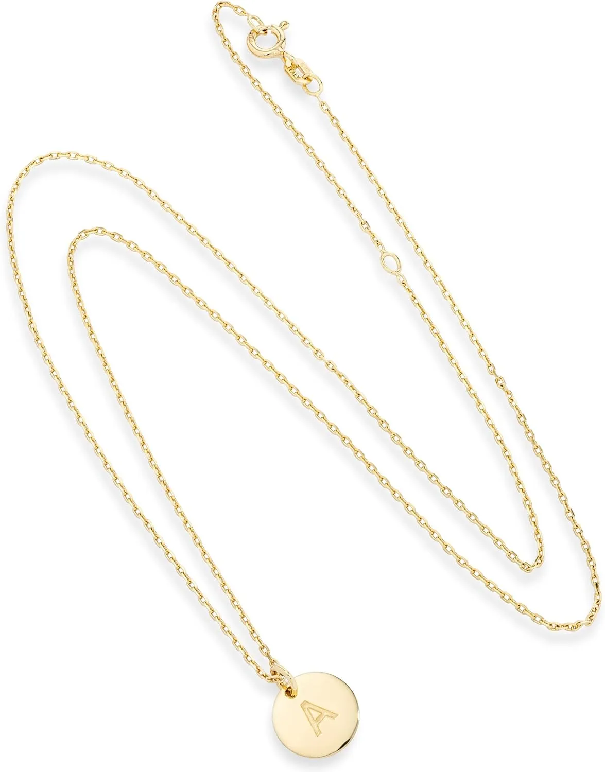 Miabella 925 Sterling Silver or 18K Yellow Gold Plated Dainty Round Initial Pendant Necklace for Women, Adjustable Chain 18 to 20 Inch, Letters A-Z, Made in Italy
