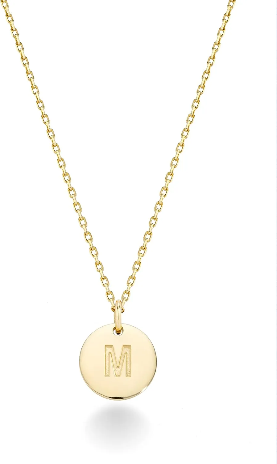 Miabella 925 Sterling Silver or 18K Yellow Gold Plated Dainty Round Initial Pendant Necklace for Women, Adjustable Chain 18 to 20 Inch, Letters A-Z, Made in Italy