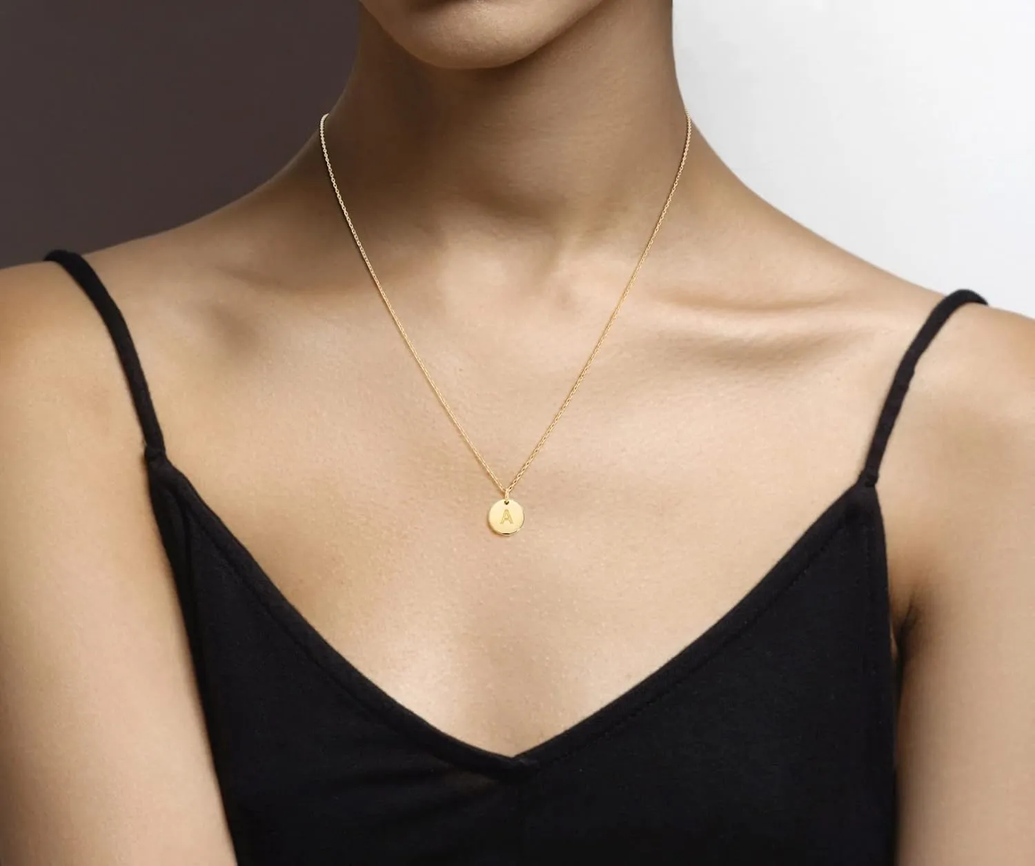 Miabella 925 Sterling Silver or 18K Yellow Gold Plated Dainty Round Initial Pendant Necklace for Women, Adjustable Chain 18 to 20 Inch, Letters A-Z, Made in Italy