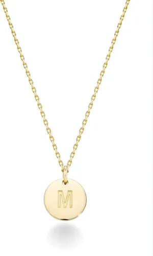 Miabella 925 Sterling Silver or 18K Yellow Gold Plated Dainty Round Initial Pendant Necklace for Women, Adjustable Chain 18 to 20 Inch, Letters A-Z, Made in Italy